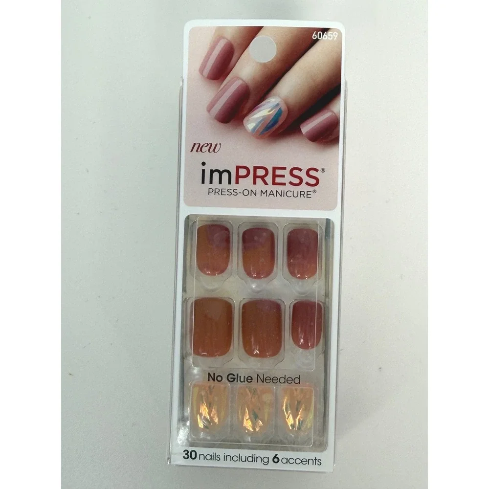 impress Press On Manicure One‎ Shine Day 30 Nails 6 Accents No Glue Needed 93-40